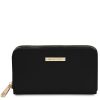 Women Tuscany Leather | Double Zip Around Leather Wallet Tl142343 Black