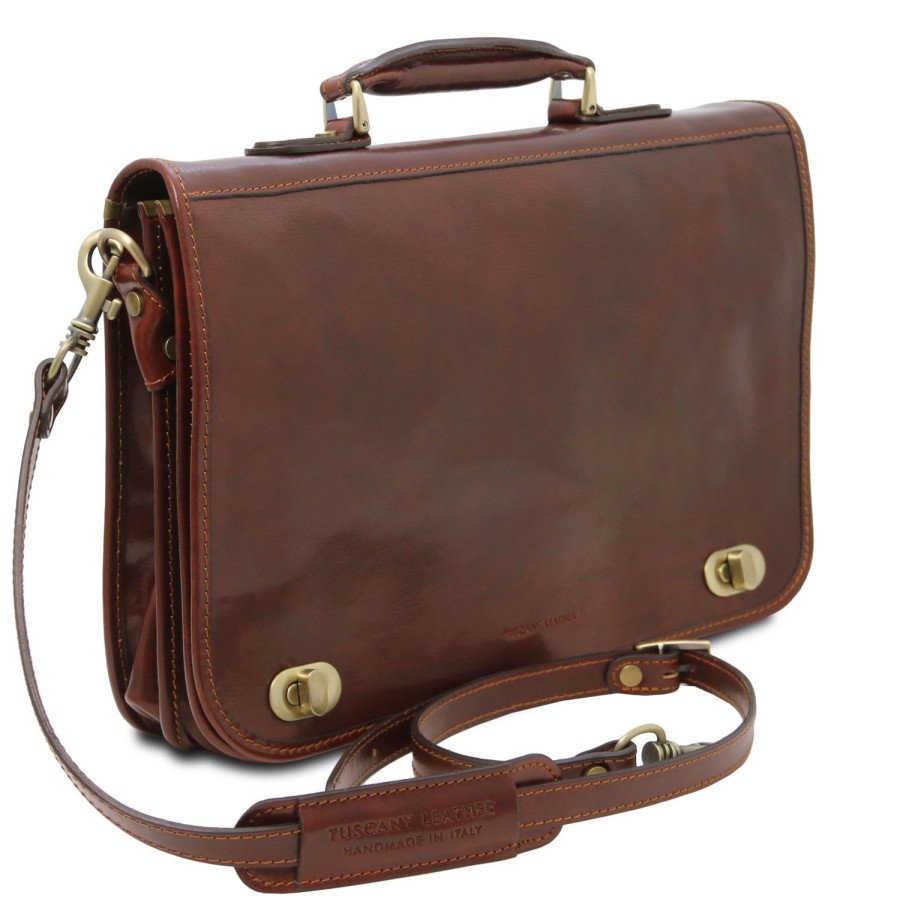 Business Tuscany Leather | Siena Leather Messenger Bag 2 Compartments Tl142243 Brown