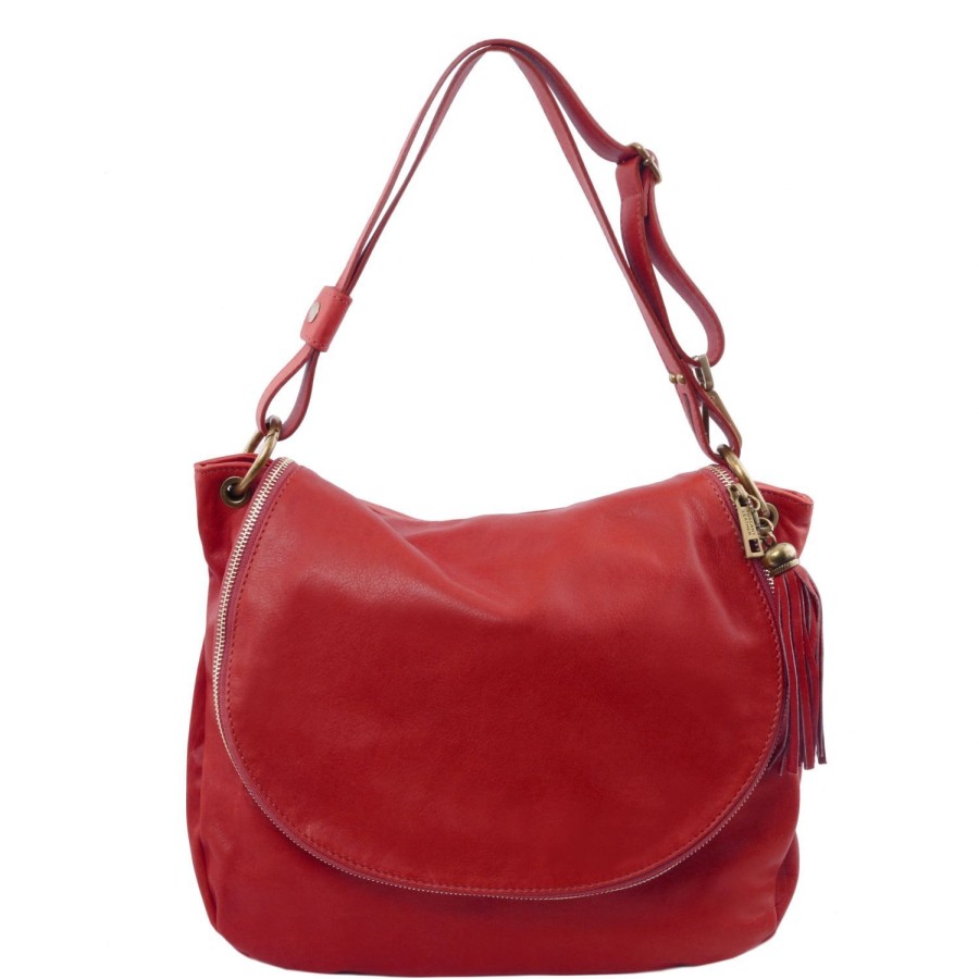 Women Tuscany Leather | Tl Bag Soft Leather Shoulder Bag With Tassel Detail Tl141110 Red