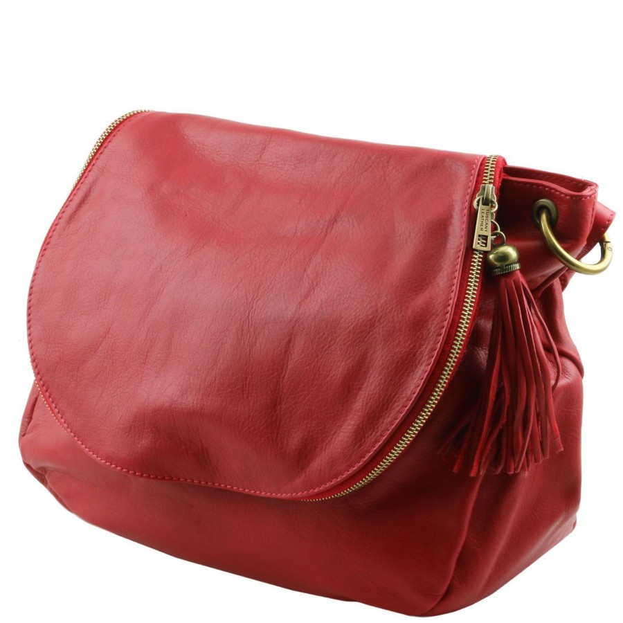 Women Tuscany Leather | Tl Bag Soft Leather Shoulder Bag With Tassel Detail Tl141110 Red