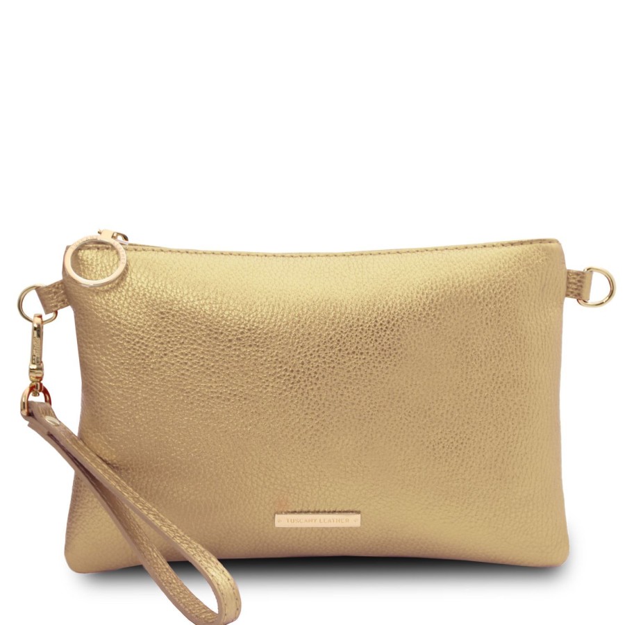 Women Tuscany Leather | Tl Bag Metallic Soft Leather Clutch Tl141988 Gold