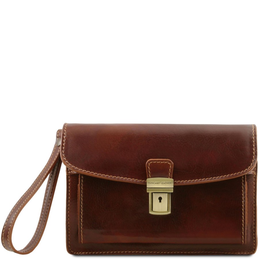 Men Tuscany Leather | Max - Leather Handy Wrist Bag Tl8075 Brown