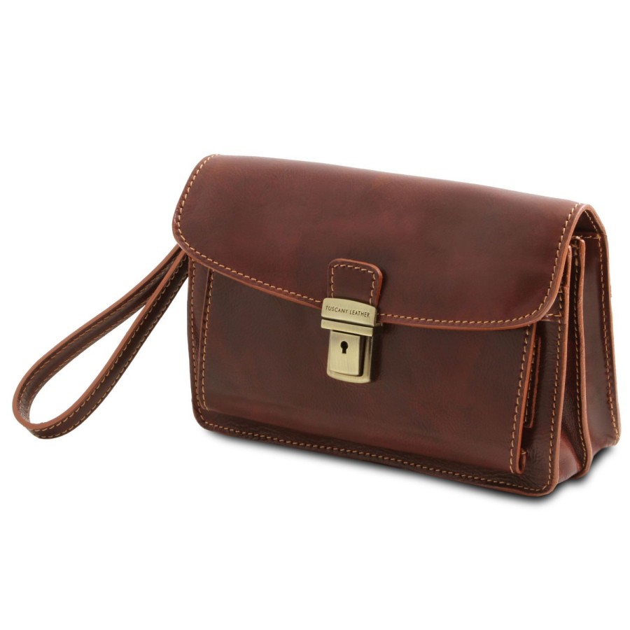 Men Tuscany Leather | Max - Leather Handy Wrist Bag Tl8075 Brown