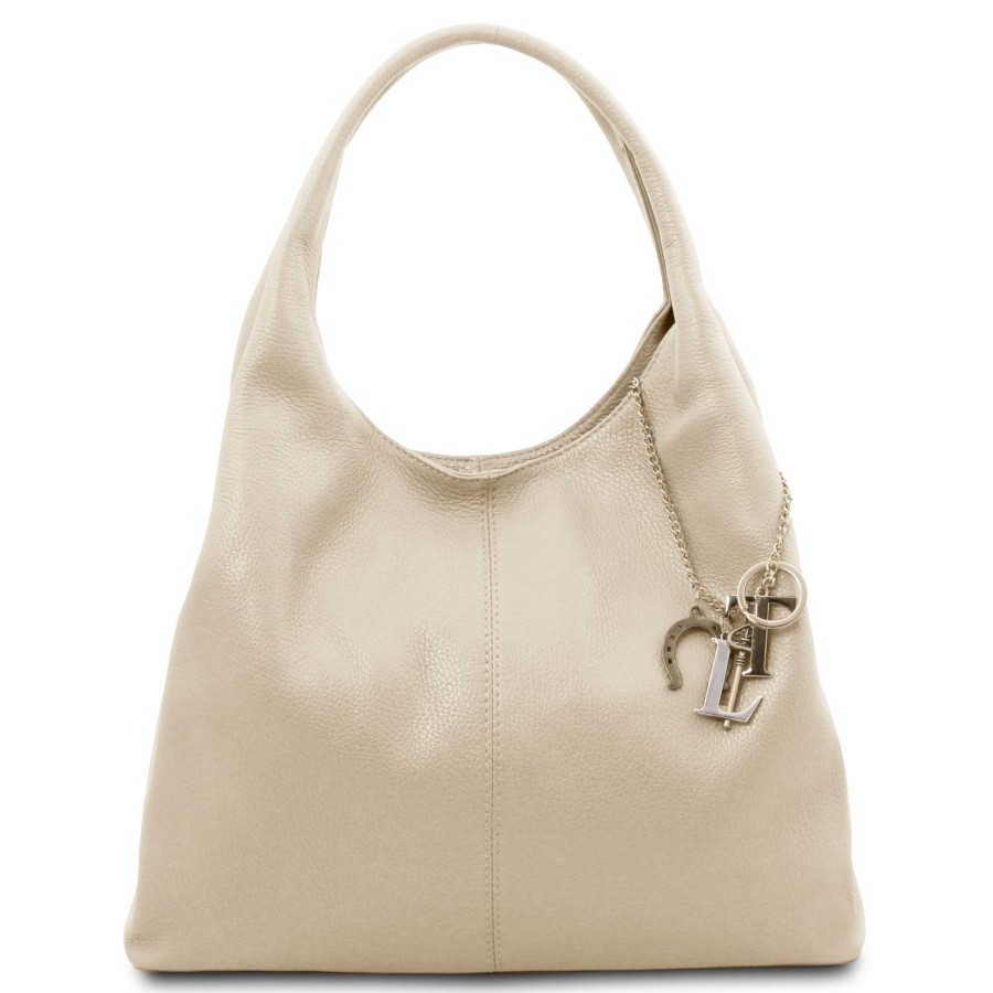 Women Tuscany Leather | Tl Keyluck Soft Leather Shoulder Bag Tl142264 Beige