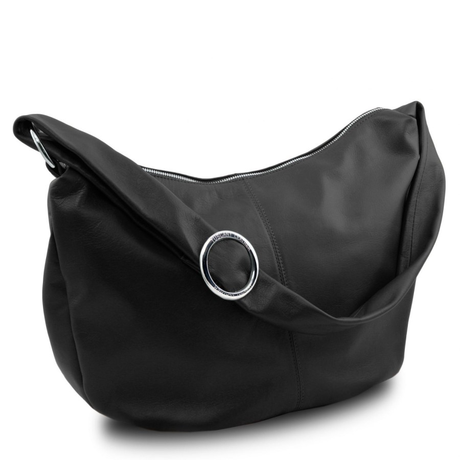 Women Tuscany Leather | Yvette Leather Hobo Bag Tl140900 Black