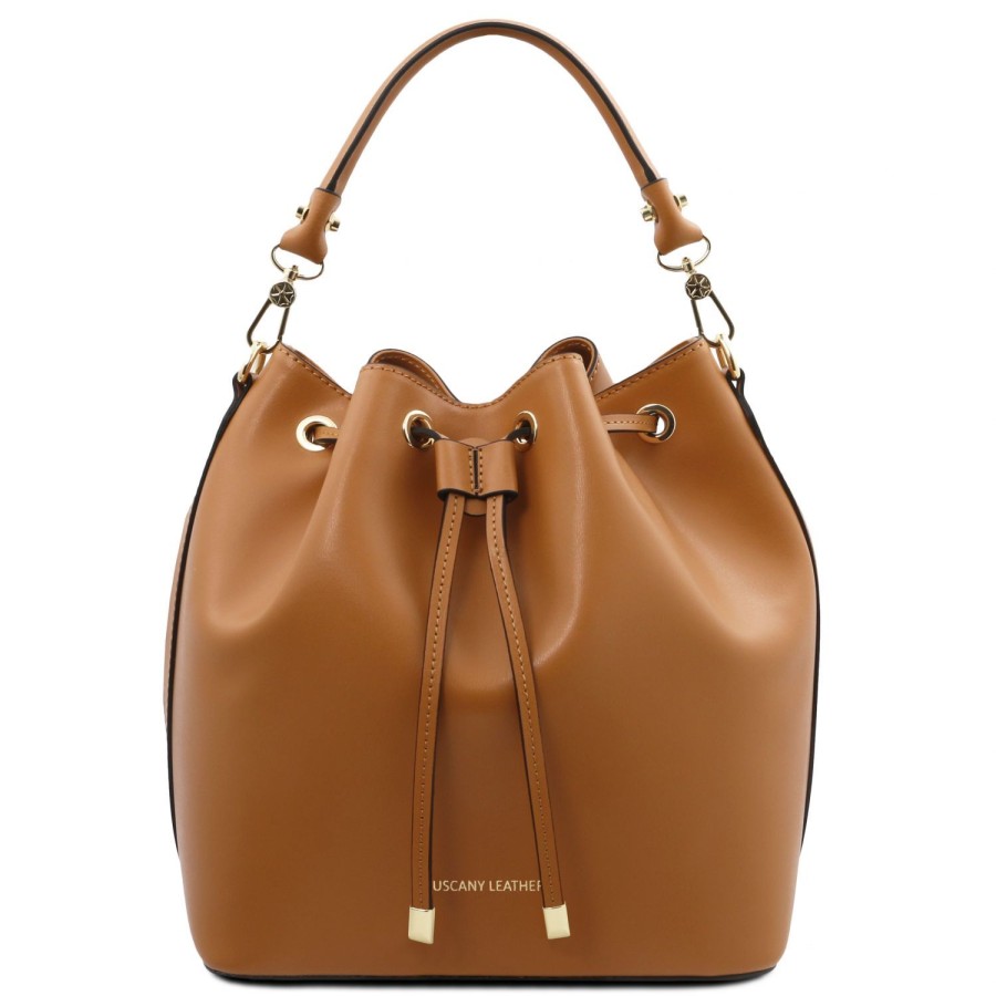 Women Tuscany Leather | Vittoria Leather Bucket Bag Tl141531 Cognac