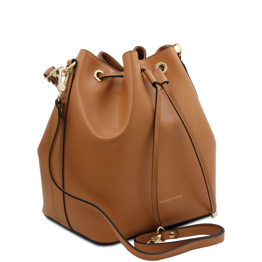 Women Tuscany Leather | Vittoria Leather Bucket Bag Tl141531 Cognac