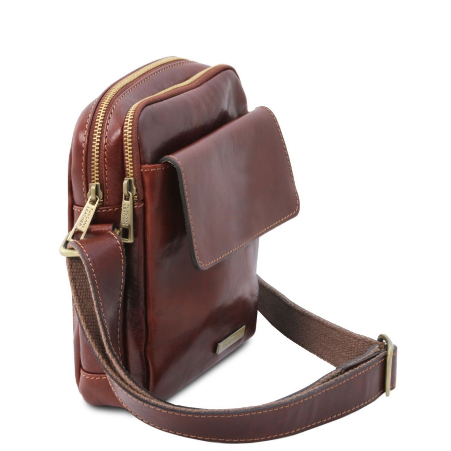 Men Tuscany Leather | Larry Leather Crossbody Bag Tl141915 Brown