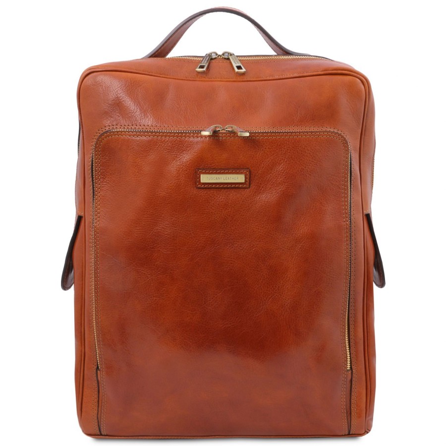 Business Tuscany Leather | Bangkok Leather Laptop Backpack - Large Size Tl141987 Honey