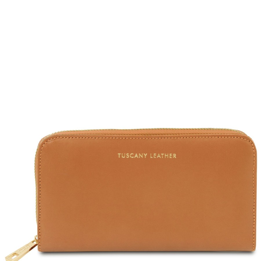 Women Tuscany Leather | Venere Exclusive Zip Around Leather Wallet Tl142085 Cognac