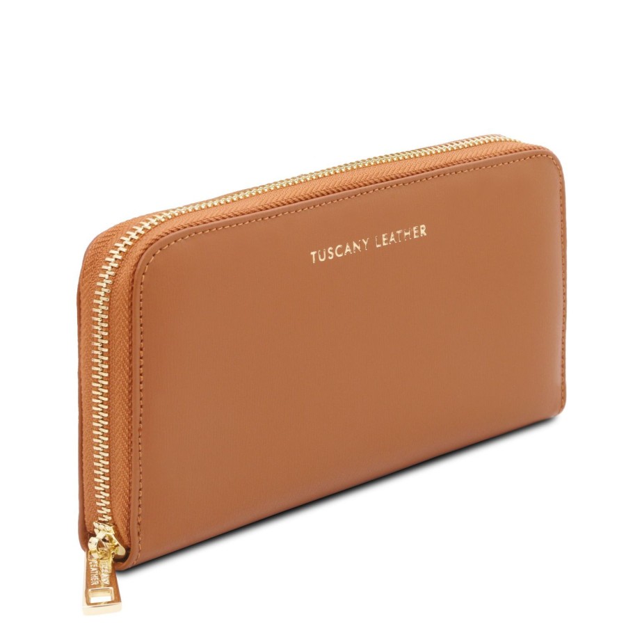 Women Tuscany Leather | Venere Exclusive Zip Around Leather Wallet Tl142085 Cognac