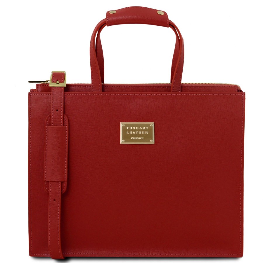 Women Tuscany Leather | Palermo Saffiano Leather Briefcase For Women Tl141369 Red