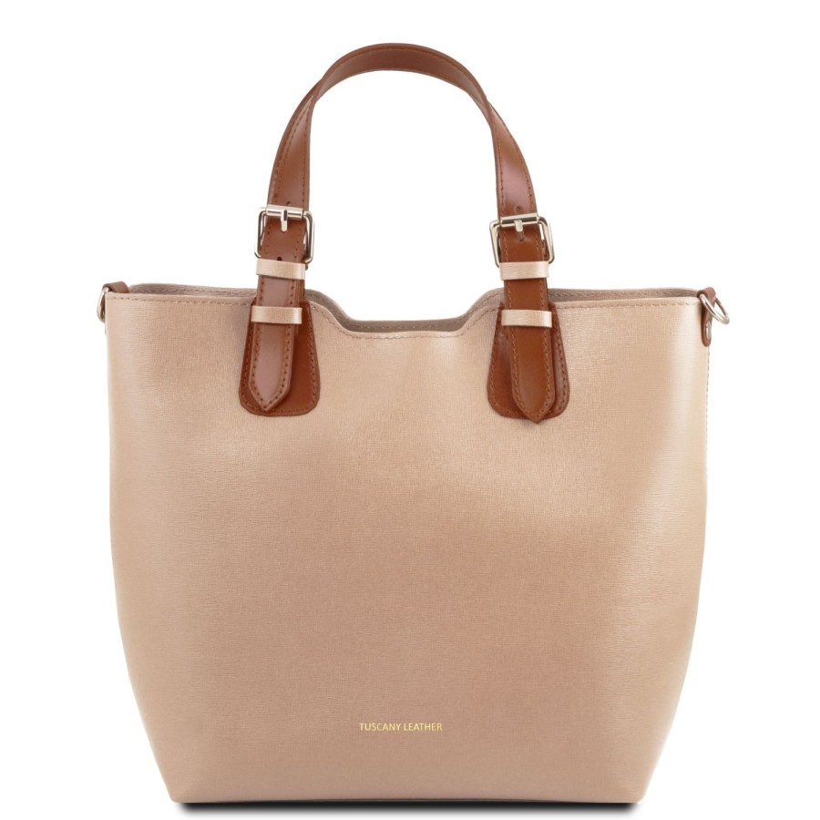 Women Tuscany Leather | Tl Bag Saffiano Leather Tote Tl141696 Nude