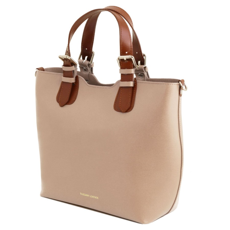 Women Tuscany Leather | Tl Bag Saffiano Leather Tote Tl141696 Nude