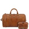 Luggage Tuscany Leather | Colombo Leather Travel Duffle Bag And Toilet Bag Natural