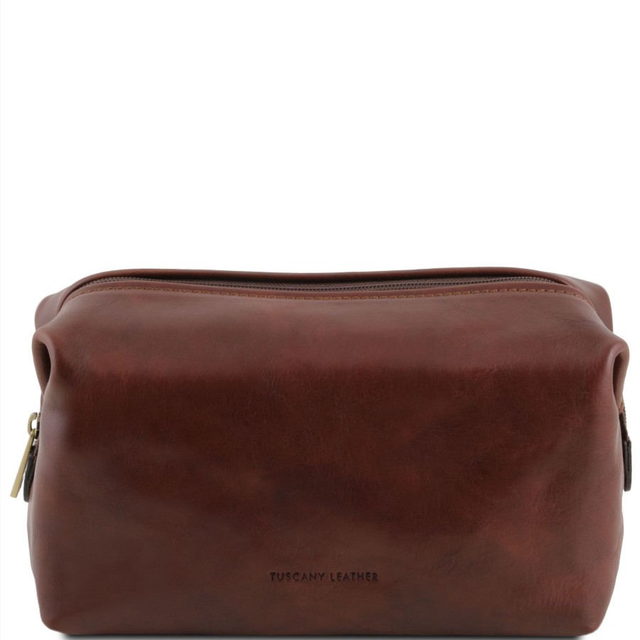 Men Tuscany Leather | Smarty - Leather Toiletry Bag - Large Size Tl141219 Brown