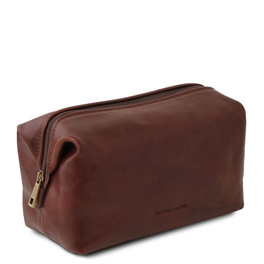 Men Tuscany Leather | Smarty - Leather Toiletry Bag - Large Size Tl141219 Brown