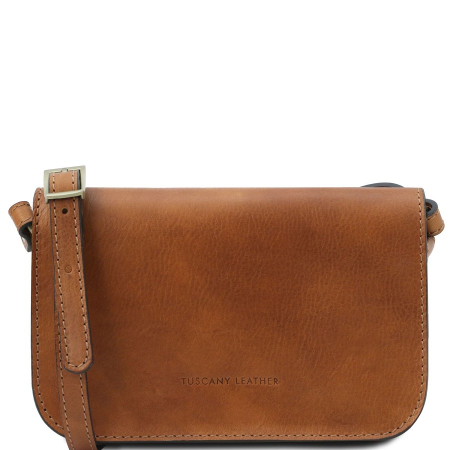 Women Tuscany Leather | Carmen Leather Shoulder Bag With Flap Tl141713 Natural