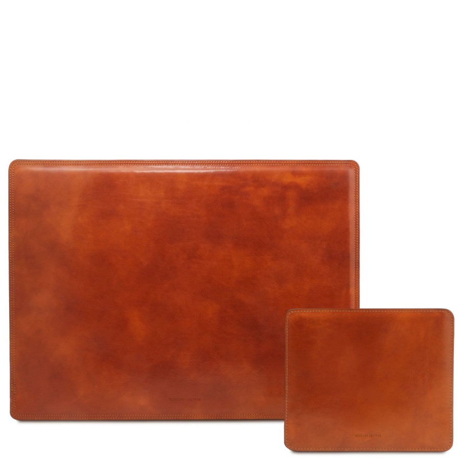 Business Tuscany Leather | Office Set Leather Desk Pad And Mouse Pad Tl141980 Honey