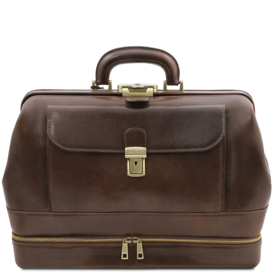 Business Tuscany Leather | Giotto Exclusive Double-Bottom Leather Doctor Bag Tl142071 Dark Brown