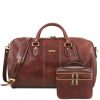 Luggage Tuscany Leather | Marco Polo Leather Duffle Bag And Toiletry Bag Tl142248 Brown