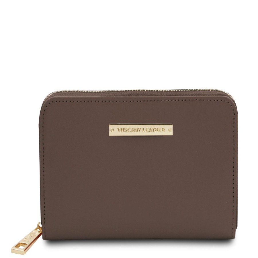 Women Tuscany Leather | Leda Exclusive Zip Around Leather Wallet Tl142320 Dark Taupe