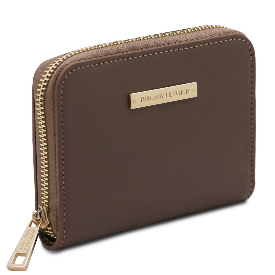 Women Tuscany Leather | Leda Exclusive Zip Around Leather Wallet Tl142320 Dark Taupe