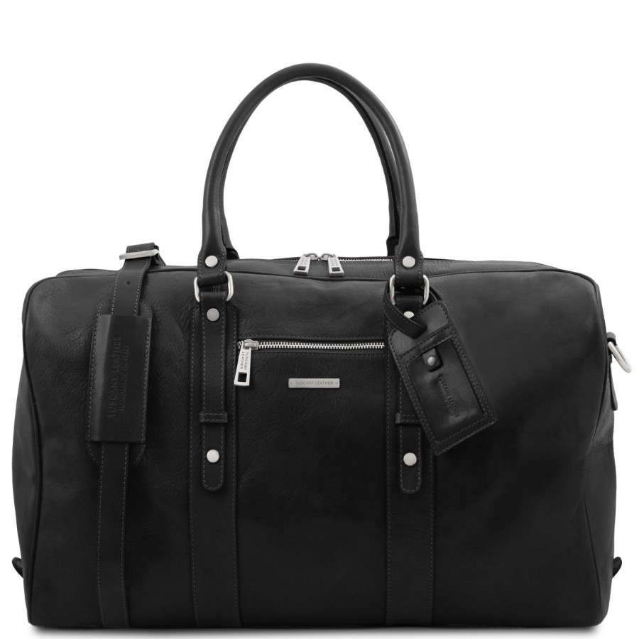 Luggage Tuscany Leather | Tl Voyager Leather Travel Bag With Front Pocket Tl142140 Black