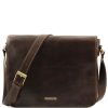 Men Tuscany Leather | Messenger Double - Corssbody Leather Bag Tl90475 Dark Brown