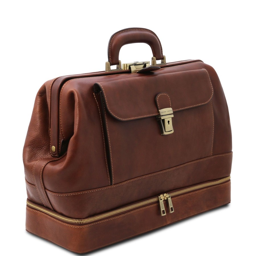 Business Tuscany Leather | Giotto Exclusive Double-Bottom Leather Doctor Bag Tl142344 Brown