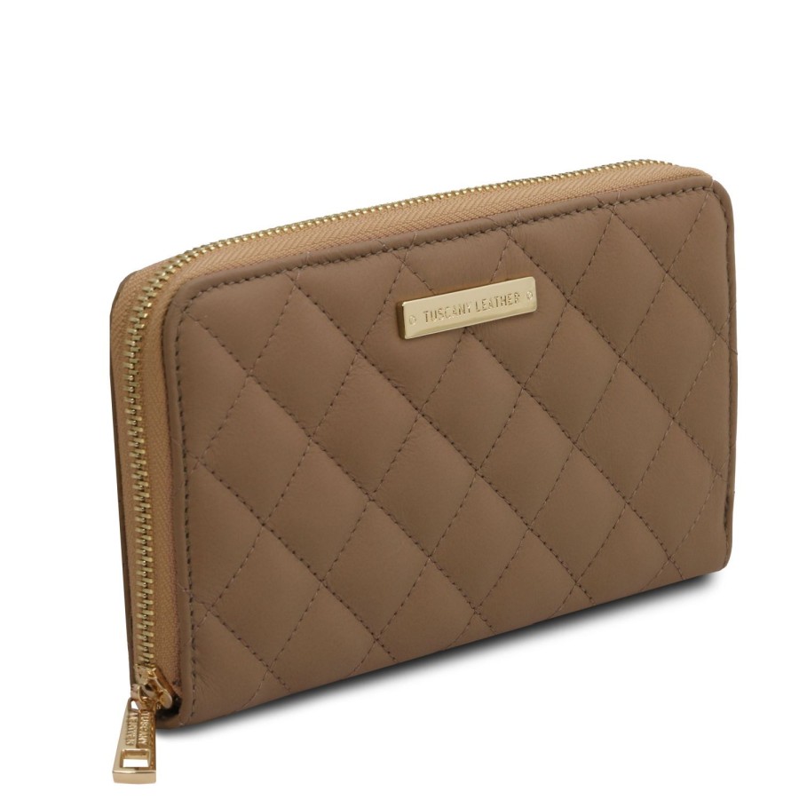 Women Tuscany Leather | Penelope Exclusive Zip Around Soft Leather Wallet Tl142316 Light Taupe