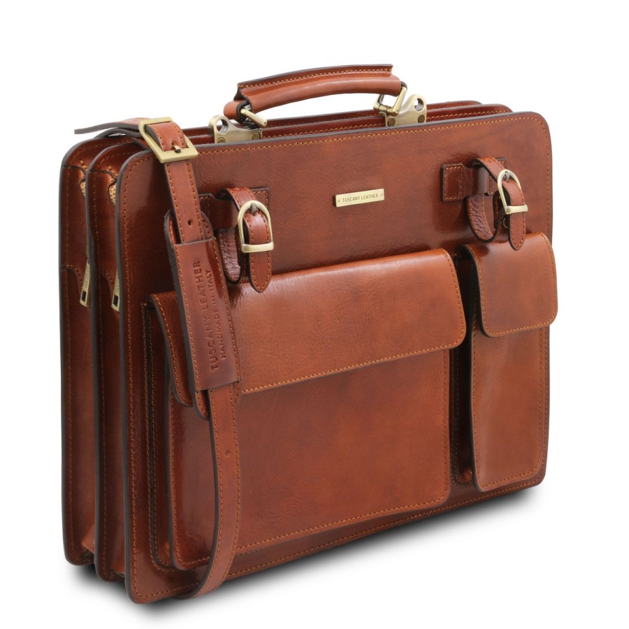 Business Tuscany Leather | Venezia - Leather Briefcase 2 Compartments Tl141268 Honey