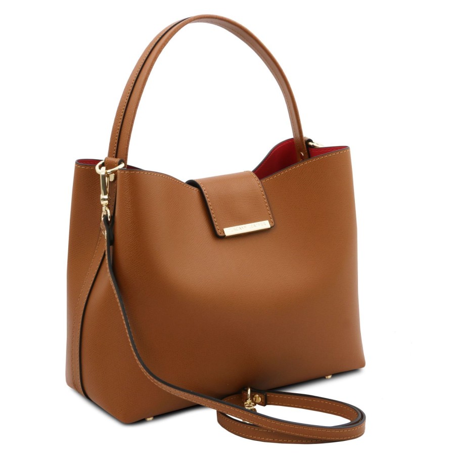 Women Tuscany Leather | Clio Leather Secchiello Bag Tl141690 Cognac