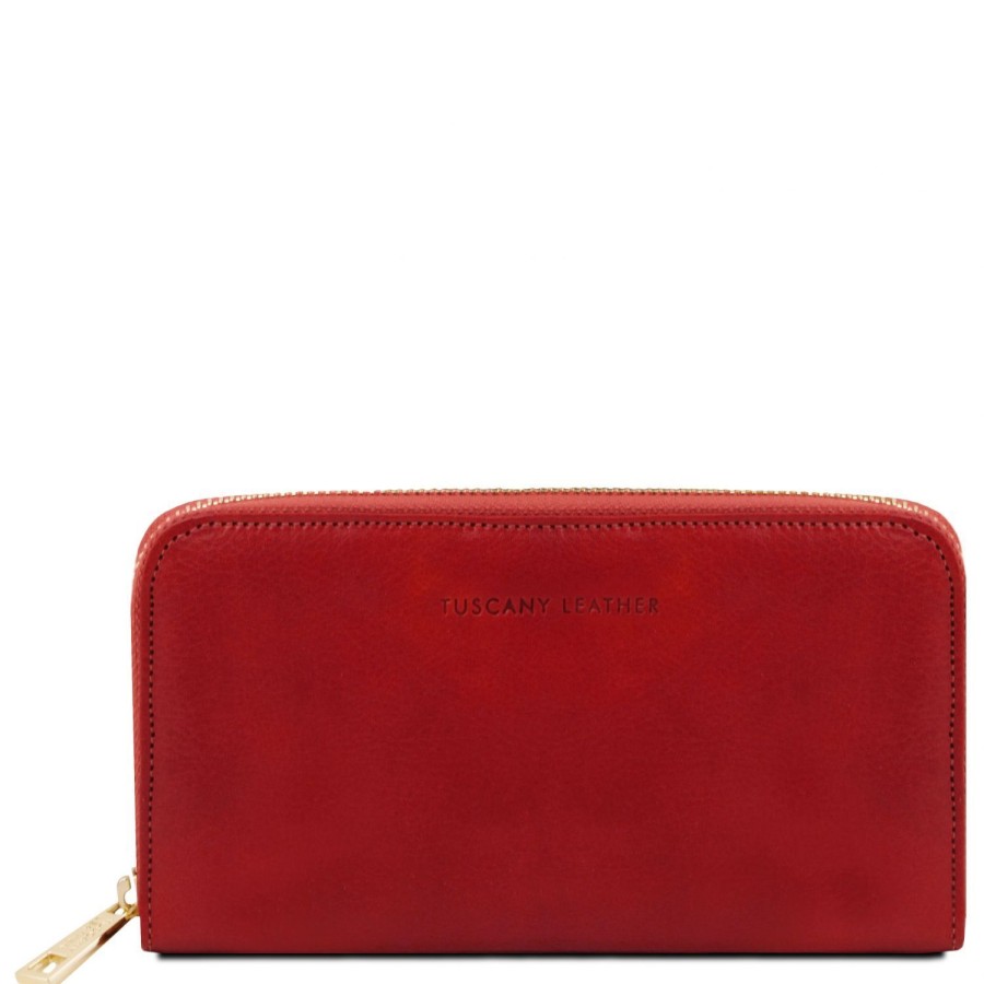 Women Tuscany Leather | Exclusive Zip Around Leather Wallet Tl141206 Red