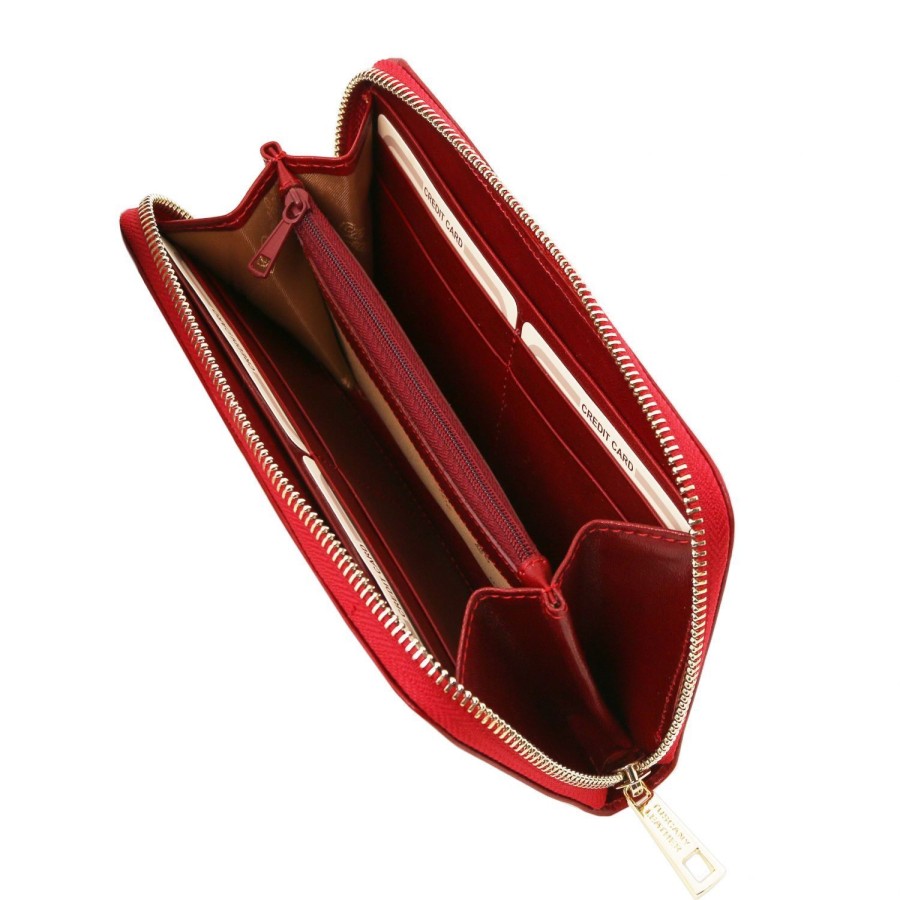 Women Tuscany Leather | Exclusive Zip Around Leather Wallet Tl141206 Red