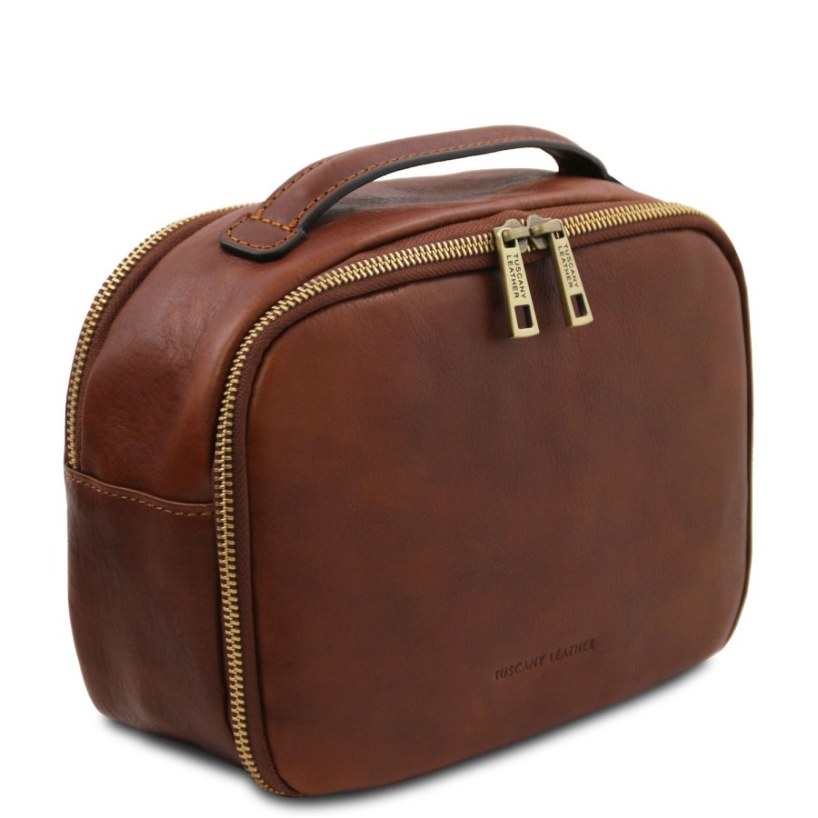 Men Tuscany Leather | Marvin Leather Toiletry Bag Tl142326 Brown