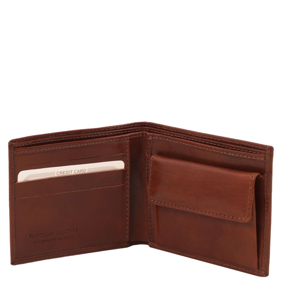 Men Tuscany Leather | Leather Wallet For Men With Coin Pocket Tl140761 Brown