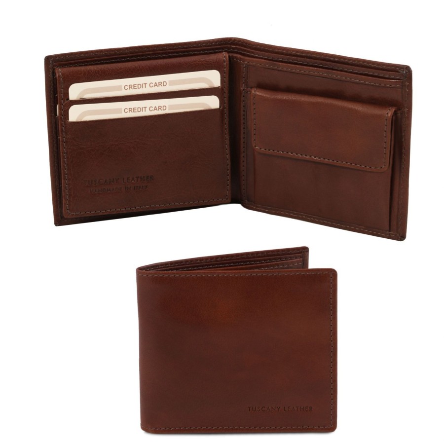 Men Tuscany Leather | Leather Wallet For Men With Coin Pocket Tl141377 Brown