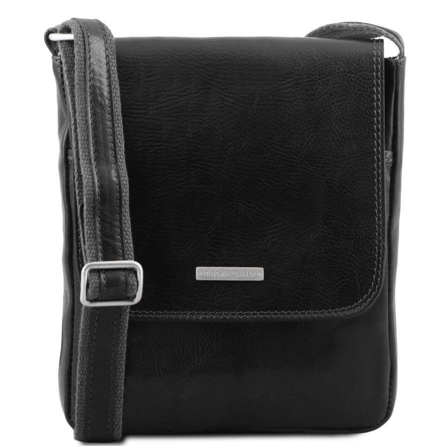 Men Tuscany Leather | John - Leather Crossbody Bag For Men With Front Zip Tl141408 Black