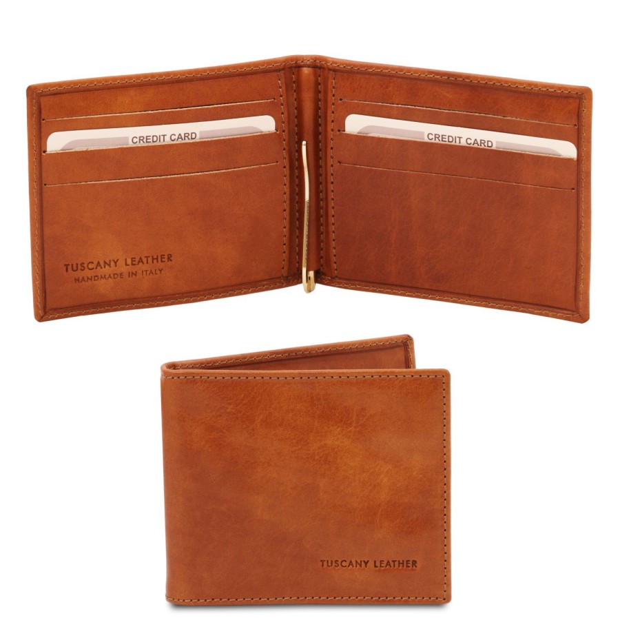 Men Tuscany Leather | Exclusive Leather Card Holder With Money Clip Tl142055 Honey