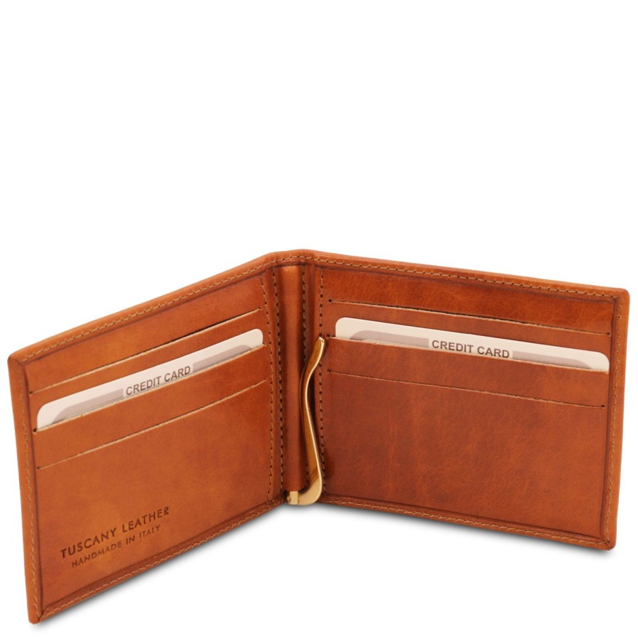 Men Tuscany Leather | Exclusive Leather Card Holder With Money Clip Tl142055 Honey