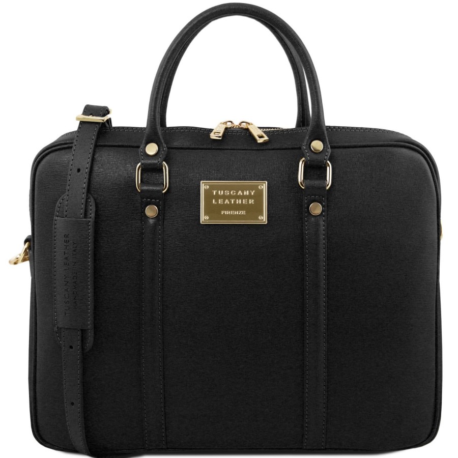 Women Tuscany Leather | Prato Exclusive Saffiano Leather Laptop Case Tl141626 Black