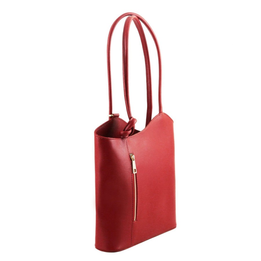 Women Tuscany Leather | Patty Saffiano Leather Convertible Backpack Shoulderbag Tl141455 Red