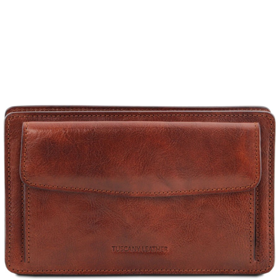 Men Tuscany Leather | Denis Exclusive Leather Handy Wrist Bag For Men Tl141445 Brown