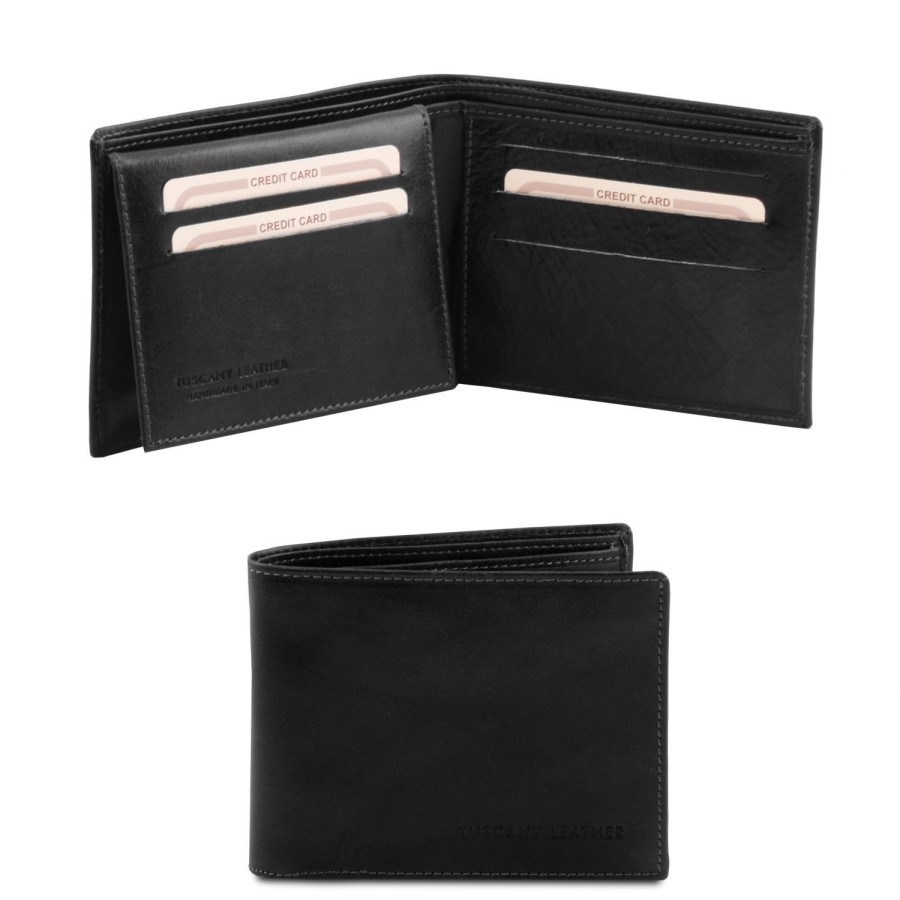 Men Tuscany Leather | Exclusive 3 Fold Leather Wallet For Men Tl140760 Black