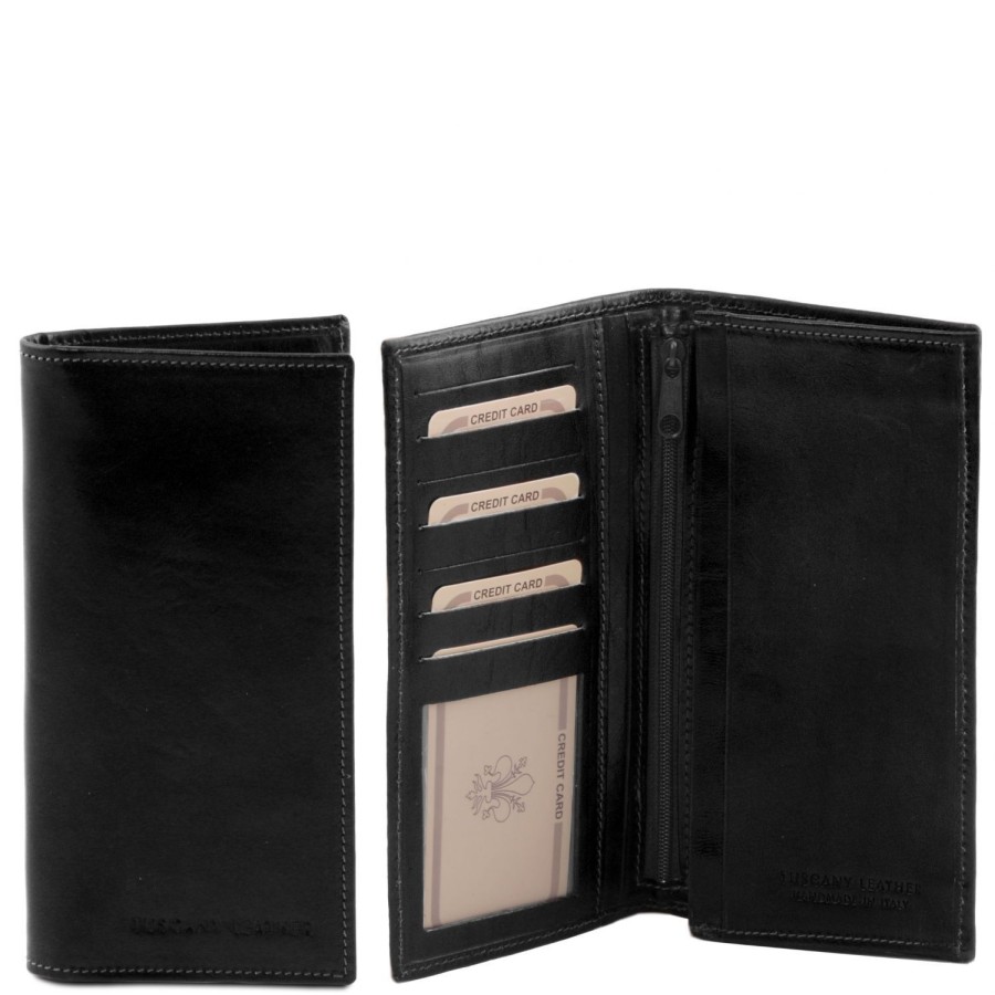 Men Tuscany Leather | Exclusive Vertical 2 Fold Leather Wallet For Men Tl140777 Black