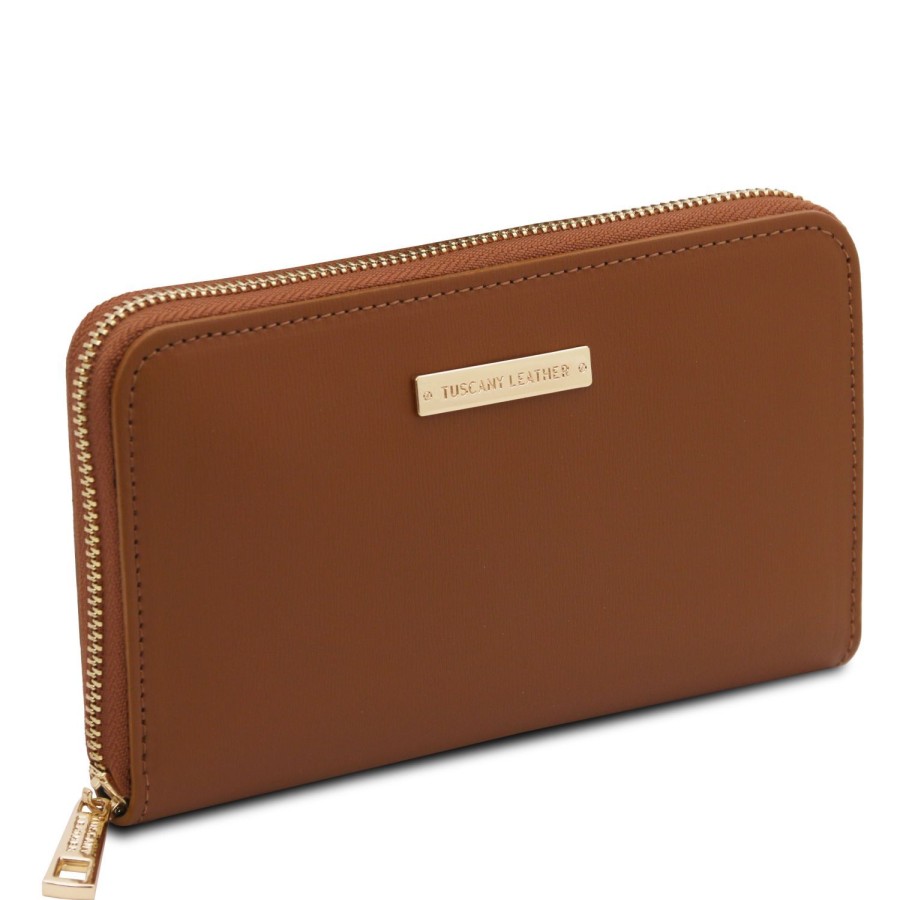 Women Tuscany Leather | Ilizia Exclusive Zip Around Leather Wallet Tl142317 Cognac