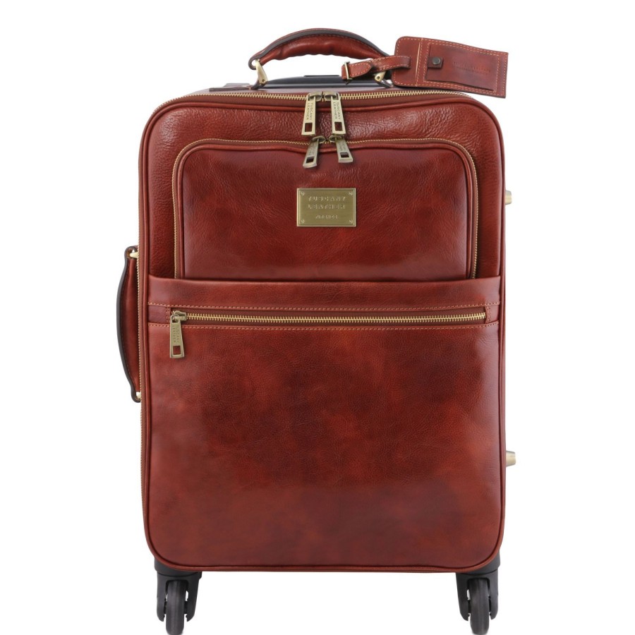 Business Tuscany Leather | Travel Set - Trolley And Leather Laptop Bag Brown