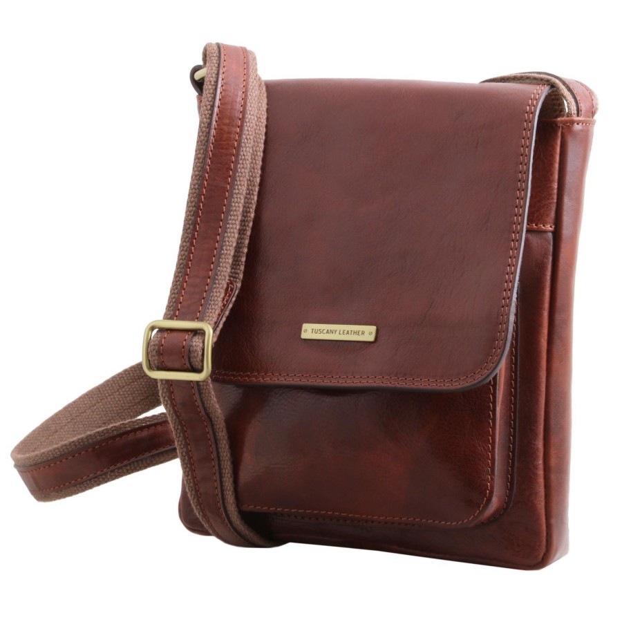 Men Tuscany Leather | Jimmy - Leather Crossbody Bag For Men With Front Pocket Tl141407 Dark Brown