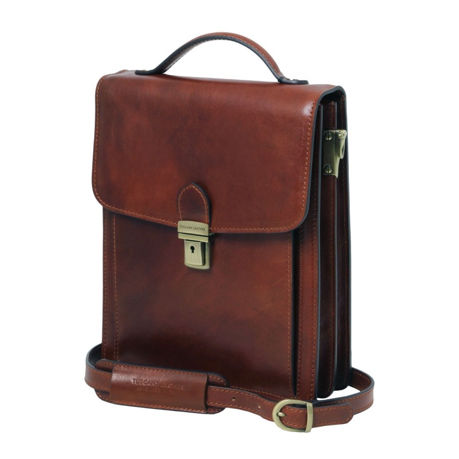 Men Tuscany Leather | David - Leather Crossbody Bag - Large Size Tl141424 Brown